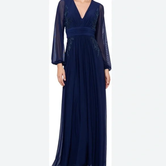 Betsy & Adam | Dresses | Betsy Adam Beaded Long Sleeve Dress Navy 4 |  Poshmark